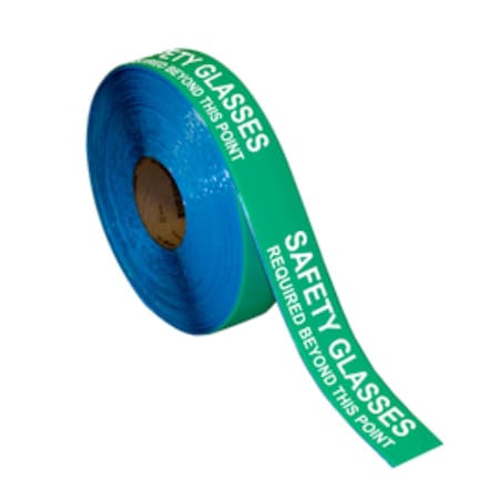 Superior Mark Floor Marking Message Tape, 2in x 100Ft , SAFETY GLASSES REQFtD Green IN-50-640I